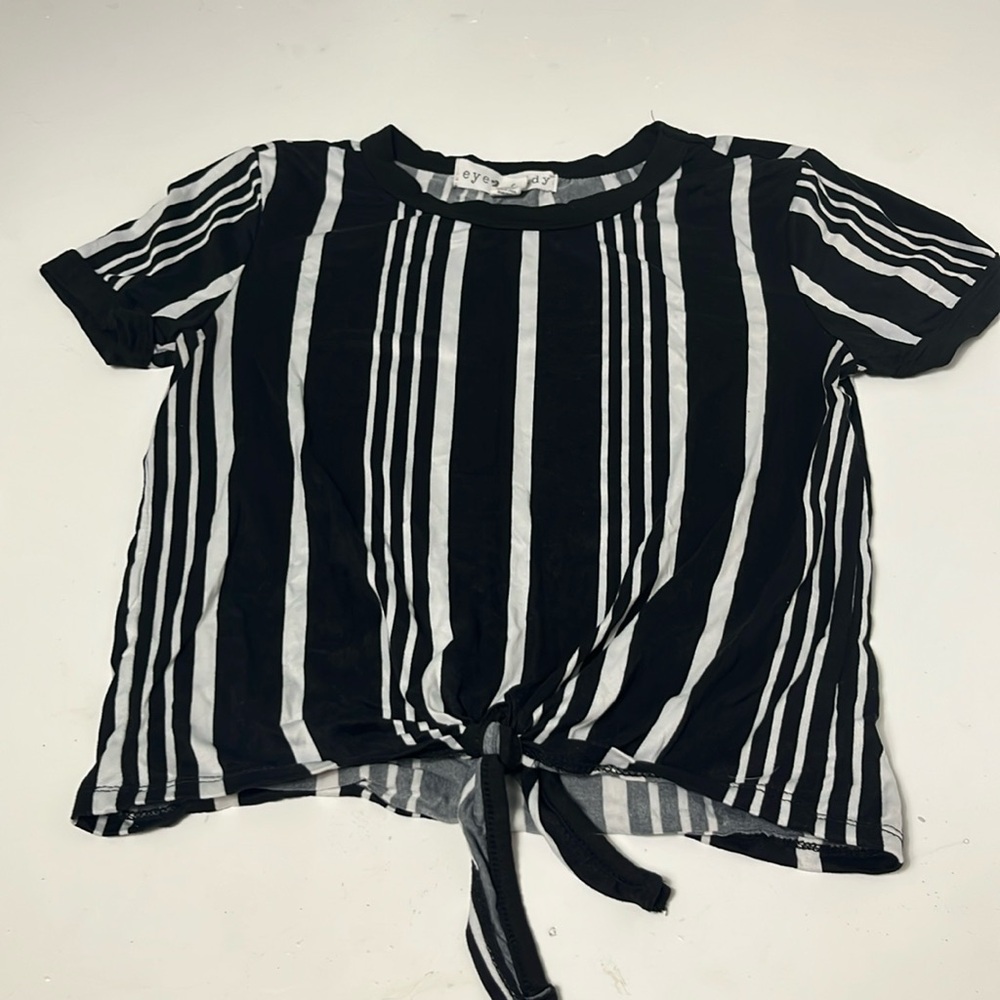 eye candy Black and White Striped Tie-Front Top